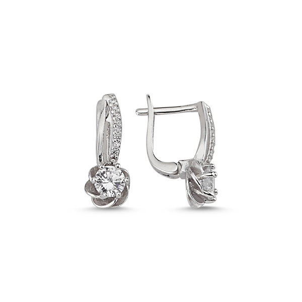Cercei argint 925 rodiat cu floricele si zirconii albe - Be Nature ETU0026 [1]
